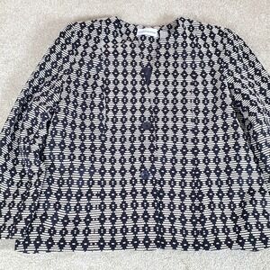 Alfred Dunner Women's Dressy Jacket Black White SZ 14 Lined W Pockets 2 Buttons